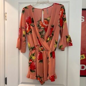 Red Dolly Peach Floral Romper